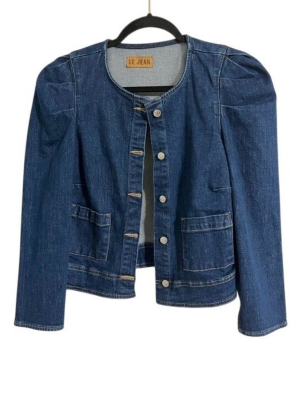 LE JEAN Sienna Denim Jacket Puff Sleeve Size M